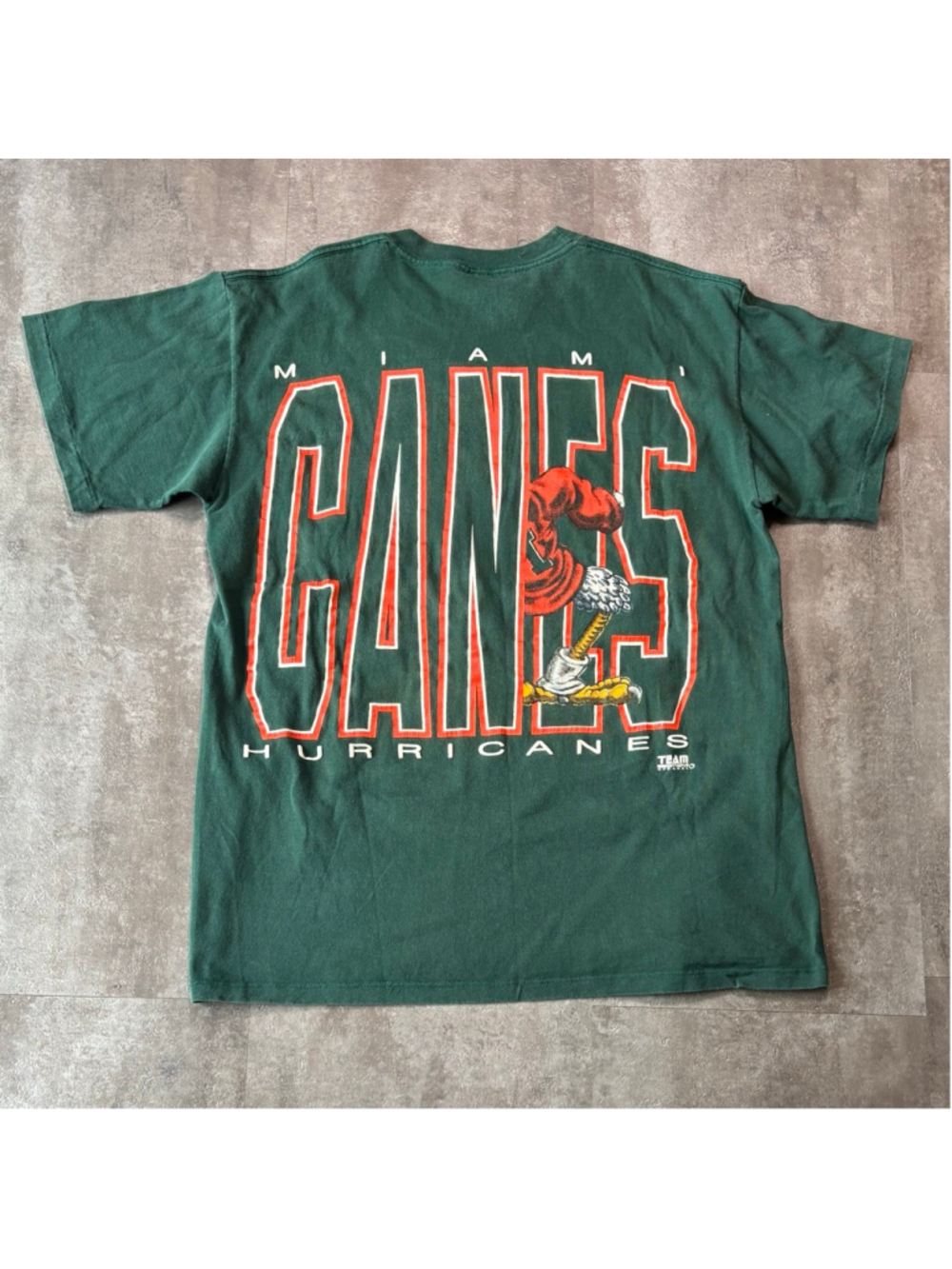 Vintage Miami Hurricanes Breakthrough Shirt Mens Large Puff Print Green - Picture 2 of 5
